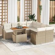 vidaXL 9-delad Trädgårdsoffgrupp med Kuddar Beige Poly Rattan