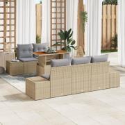 vidaXL 6-delat trädgårdsoff-set med kuddar beige poly rattan