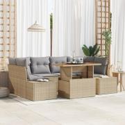 vidaXL 7-delars Trädgårdsoffset med kuddar Beige Poly Rotang