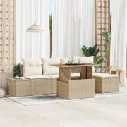 vidaXL 6-delat trädgårdssoffa-set med kuddar beige poly-rotting