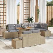 vidaXL 9-delad trädgårdssofa set med kuddar beige poly konstrotting