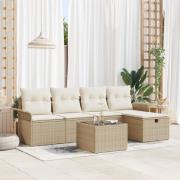 vidaXL 6-delat trädgårdsoffaset med kuddar beige poly rattan
