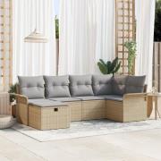 vidaXL 6-delars trädgårdssoffasett med kuddar beige poly rattan