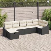 vidaXL 7-delade Trädgårdsoffaset med Kuddar Svart Poly Rattan