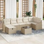 vidaXL 8-delars trädgårdsoffaset med kuddar beige poly rattan