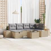 vidaXL 7-delad trädgårdsoffagrupp med kuddar Beige Poly Rattan