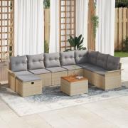 vidaXL 9 Delar Trädgårdssoffset med Kuddar Beige Poly Rattan