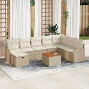 vidaXL 9-delat trädgårdsofset med kuddar beige poly rattan