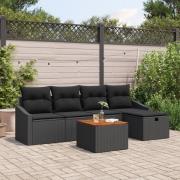 vidaXL 6-delad trädgårdsofa set med kuddar Svart Poly Rattan