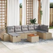 vidaXL 8-dels trädgårdsoffgrupp med kuddar Beige Poly Rattan