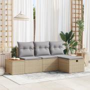 vidaXL 4-delad trädgårdssoffa set med kuddar Beige Poly Rotting