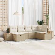 vidaXL 6-delars Trädgårdsoffaset med kuddar Beige Polyrotting