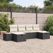 vidaXL 6 Delar Trädgårdssoffa Set med Kuddar Svart Poly Rattan