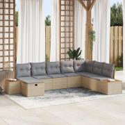vidaXL 8-delars Trädgårdsofa Set med Kuddar Beige Poly Rattan