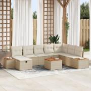vidaXL 9-delat Trädgårdsoff set med kuddar Beige Poly Rottning