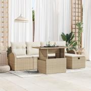 vidaXL 6-delars trädgårdsoffapaket med kuddar Beige poly rotting