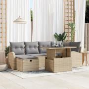 vidaXL 7-delat trädgårdsoffapaket med kuddar Beige Poly Rattan