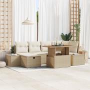 vidaXL 7-delad trädgårdsoffagrupp med kuddar beige poly rattan