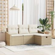 vidaXL 4 Delars Trädgårdsoffagrupp med Kuddar Beige Poly Rattan