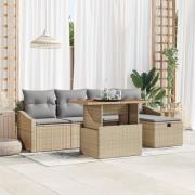 vidaXL 6-delars trädgårdsoffset med kuddar i beige poly rattande