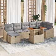 vidaXL 8-delars trädgårdsoffaset med kuddar Beige Poly Rattan