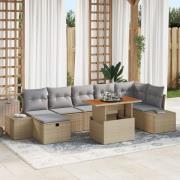 vidaXL 8-delars trädgårdsmatsats med kuddar beige poly rattan akacia
