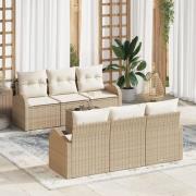 vidaXL 7-delat Trädgårdssoffset med Kuddar Beige Poly Rattan
