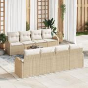 vidaXL 9-delars Trädgårdsssoffset med kuddar Beige Poly Rattan