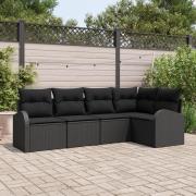vidaXL 5-delad trädgårdsoffasett med kuddar Svart Poly Rattan