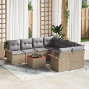 vidaXL 9-delars trädgårdsoffa med kuddar Beige Poly Rattan Akacia