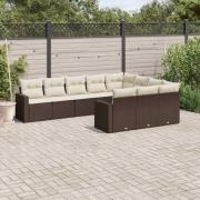 vidaXL Loungegrupp 10 delar med brun dynor konstrotting