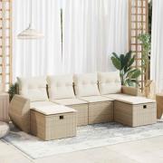vidaXL Soffgrupp för trädgården med dynor 6 delar beige konstrotting