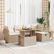 vidaXL Trädgårdssoffset med dynor 6 delar beige konstrotting akaciaträ