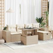 vidaXL Soffgrupp för trädgården med dynor 6 delar beige konstrotting