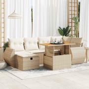 vidaXL Trädgårdssoffset med dynor 8 delar beige konstrotting akaciaträ