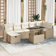 vidaXL 8-delat trädgårdsoff-set med kuddar Beige Poly Rotting