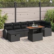 vidaXL 8-delad Trädgårdsofa Set med Kuddar Svart Poly Rotting