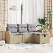 vidaXL 4-delars Trädgårdsoffasett med kuddar Beige Poly Rattan, vidaXL...