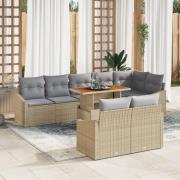 vidaXL 9-delat trädgårdsmöbelset med kuddar i beige poly rattan och ak...