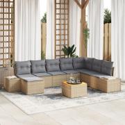 vidaXL 9 Delar Trädgårdsoffset Med Kuddar Beige Poly Rattan Akacia