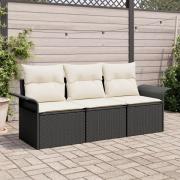 vidaXL 3-delars Trädgårdsoffset med kuddar Svart Poly Rattan