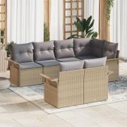 vidaXL 7-delat trädgårds soffset med kuddar Beige Poly Rattan