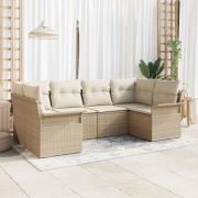 vidaXL 6-delars trädgårdsofa set med kuddar beige poly rattan