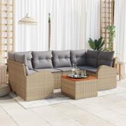 vidaXL 7-delat Trädgårdsoffaset med Kuddar Beige Poly Rattan Akacia