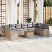 vidaXL 11 Delars Trädgårdsoffaset med Kuddar Beige Poly Rattan Akacia