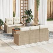 vidaXL 6-delat trädgårdsofabord med kuddar Beige Poly Rattan Akacia