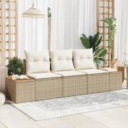 vidaXL 3-Delars Trädgårdssoffa Set med Kuddar Beige Poly Rottning Akac...