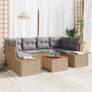 vidaXL 7-delad trädgårdsoffasett med kuddar beige polyrotting akacia