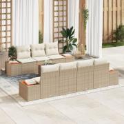 vidaXL 8-delad trädgårdsoffgrupp med kuddar beige poly rattan akaciatr...