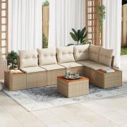 vidaXL 6 Delars Trädgårdsoffaset med Kuddar Beige Poly Rattan Akacia